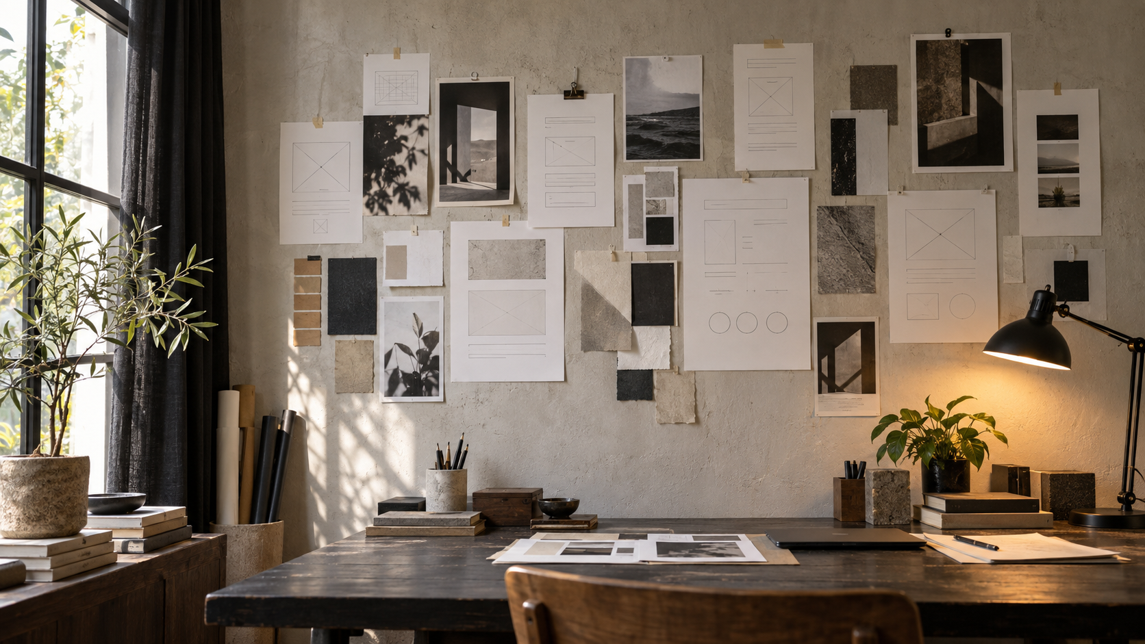 Papan sketsa susunan halaman dan inspirasi visual di studio